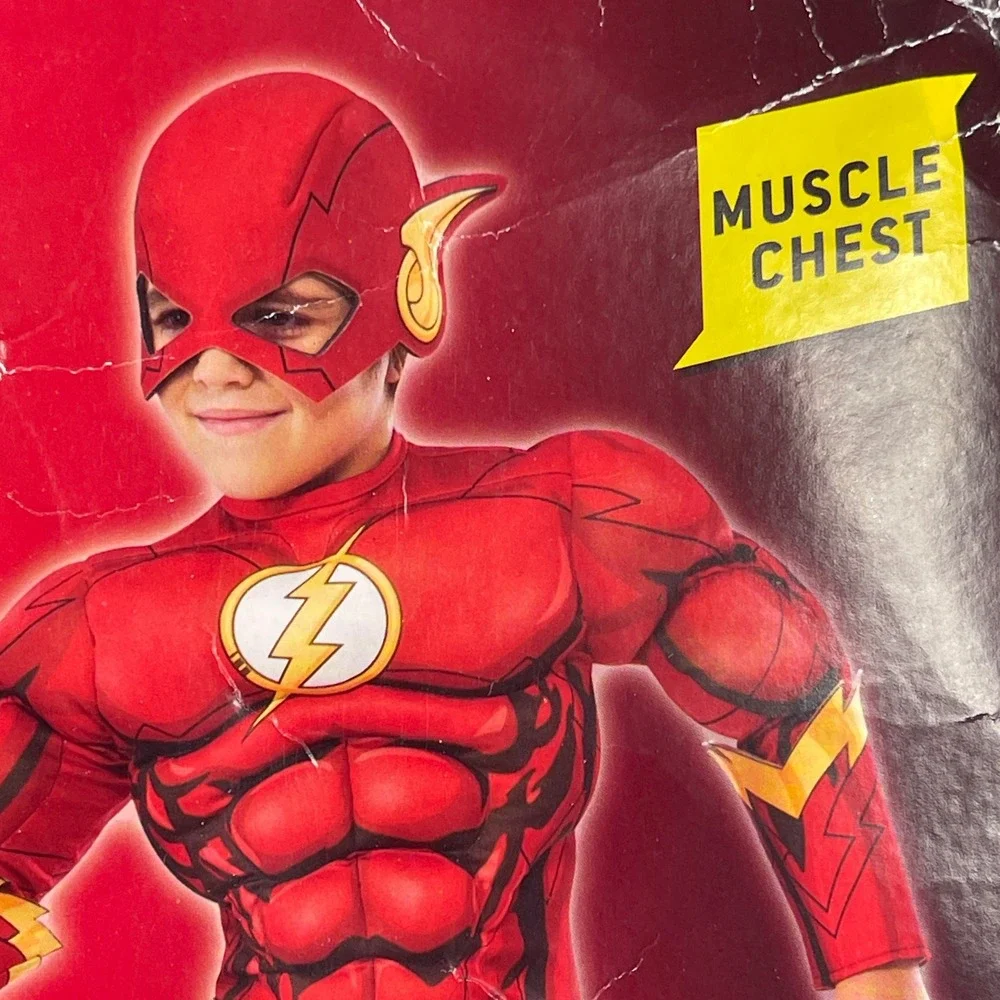 DC The Flash Costume Boys Small 4-6 Red Padded Muscle Chest Jumpsuit